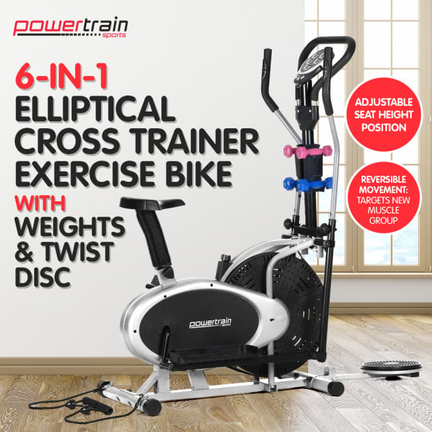 6-in-1 Powertrain Elliptical Exercise Bike with Weights and Twist Disc Image 2