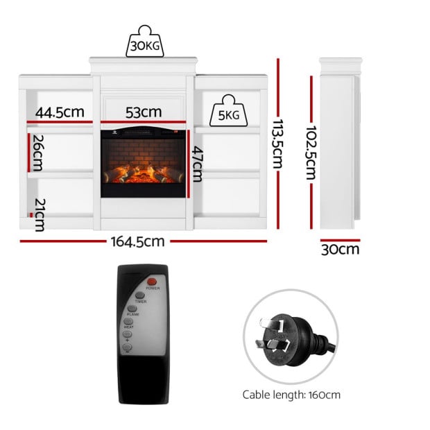 2000w Electric Fireplace Fire Heater White Image 2
