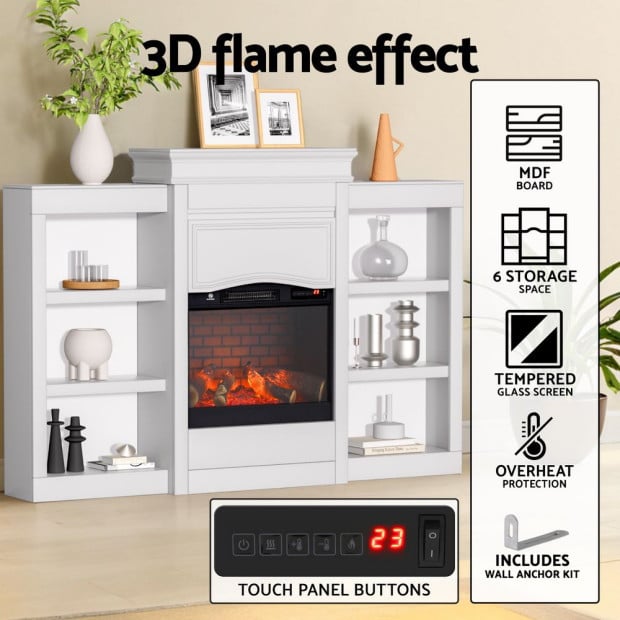 2000w Electric Fireplace Fire Heater White Image 5