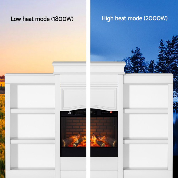 2000w Electric Fireplace Fire Heater White Image 6