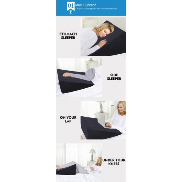 Cool Gel Memory Foam Bed Wedge Pillow Back Support Sleep with Cover Image 4