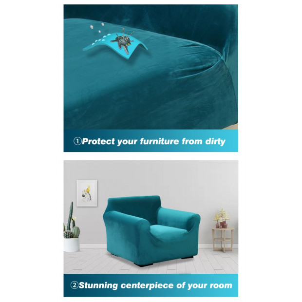 Hunter Green 1 Seater Plush Stretch Sofa Cover Image 6
