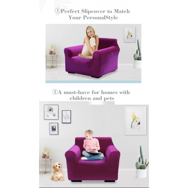 Wine 1 Seater Plush Stretch Sofa Cover Image 3