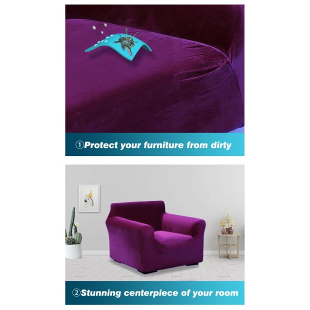 Wine 1 Seater Plush Stretch Sofa Cover Image 6