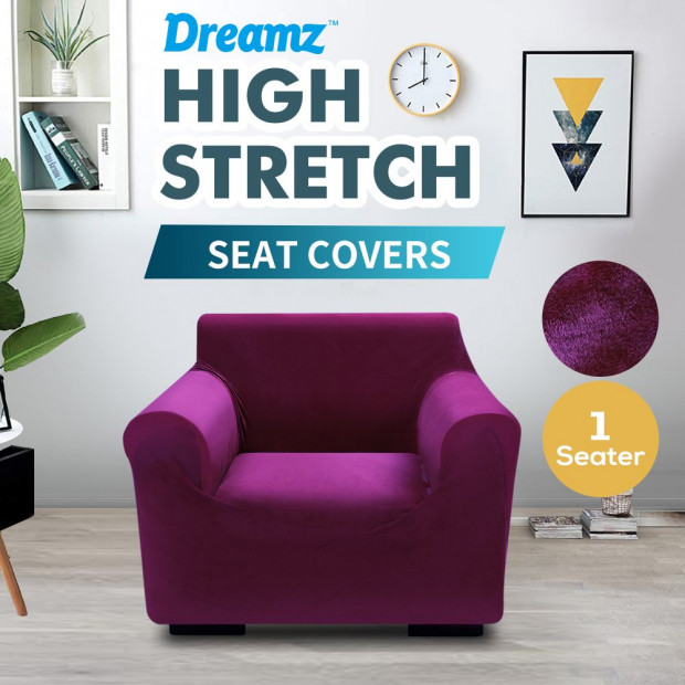 Wine 1 Seater Plush Stretch Sofa Cover