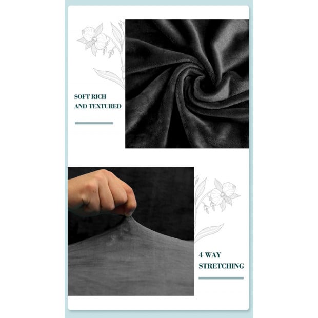 Black 2 Seater Plush Stretch Sofa Cover Image 4