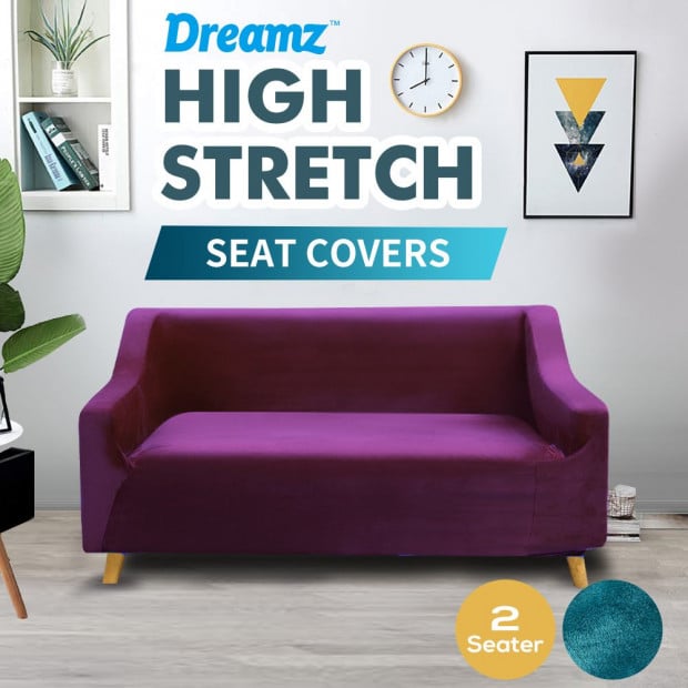 Wine 2 Seater Plush Stretch Sofa Cover