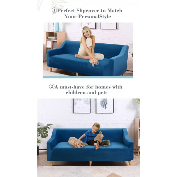 Navy 4 Seater Plush Stretch Sofa Cover Image 3