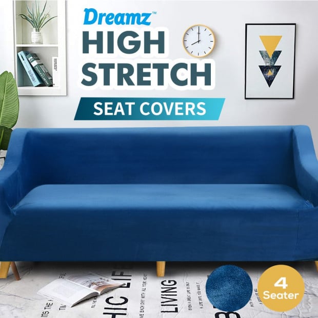 Navy 4 Seater Plush Stretch Sofa Cover