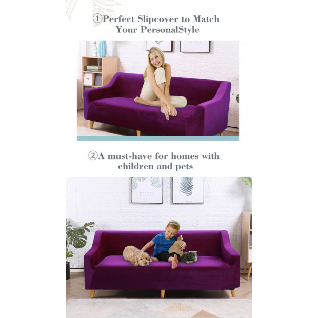 Wine 4 Seater Plush Stretch Sofa Cover Image 3
