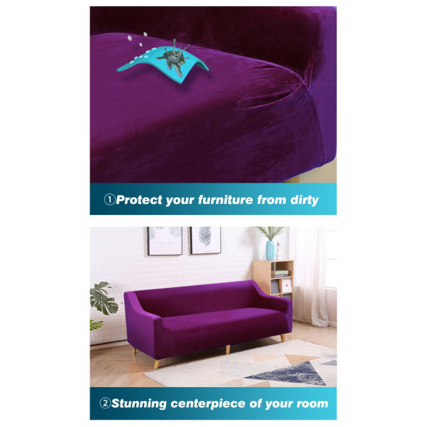 Wine 4 Seater Plush Stretch Sofa Cover Image 6