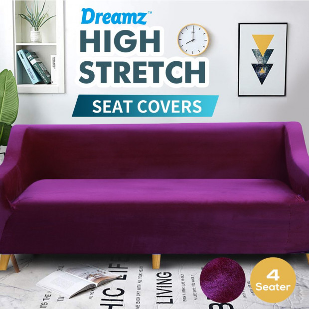 Wine 4 Seater Plush Stretch Sofa Cover