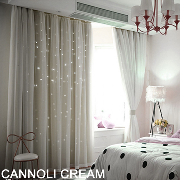 Single Panel Star Blockout Curtain Pure Fabric In Cream 140x230cm