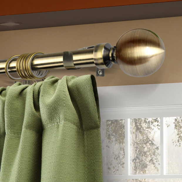 Curtain Rod Pole Rail Finial Set Extendable 190-380cm