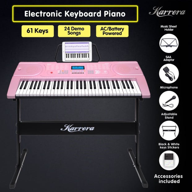 61 Keys Electronic Keyboard Piano w/Stand Stool Microphone Sticker