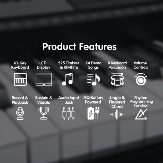 Karrera 61 Keys Electronic LED Keyboard Piano with Stand - Silver CHJ-61-L Image 11