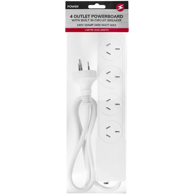 4 Way Socket Outlet Powerboard Powerpoint Plug 1m 240v 10amp Image 3