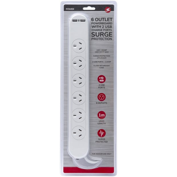6 Way Outlet Power Board Socket With 2 Usb 1 .0 Meter Image 2