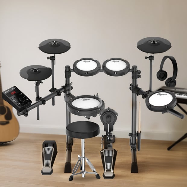 Karrera 18S Electronic Drum Kit Quiet Mesh Pads 8 Dual-Trigger Snare Bluetooth 300+ Sounds Image 17