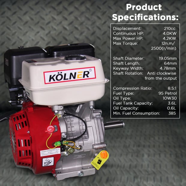 Kolner 7HP Horizontal Key Shaft Q Type Petrol Engine - Recoil Start Image 7