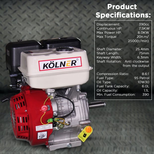 Kolner 13hp 25.4mm Horizontal Key Shaft Q Type Engine - Recoil Start Image 6