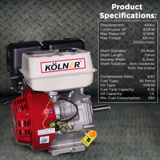 Kolner 16hp 25.4mm Horizontal Key Shaft Q Type Engine - Recoil Start Image 6