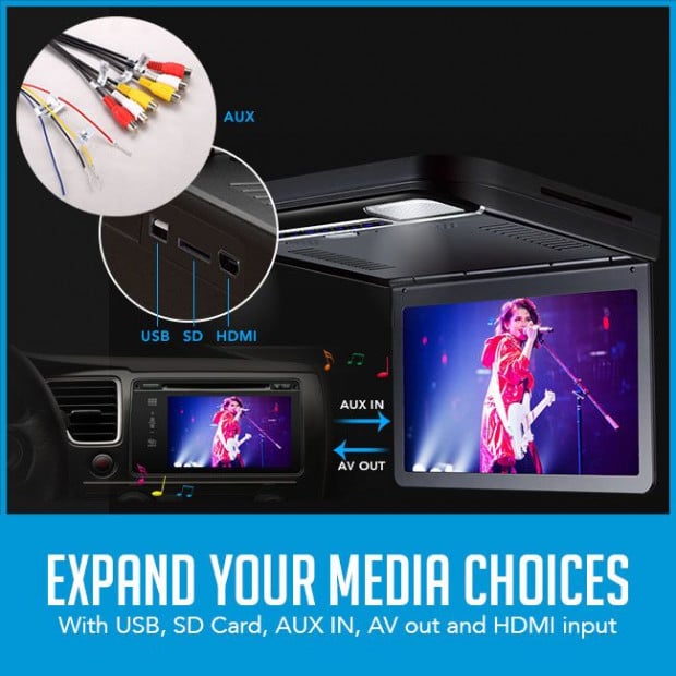Elinz 13.3in Ips Roof Mount Car Dvd Player Flip Down Monitor Black Image 4