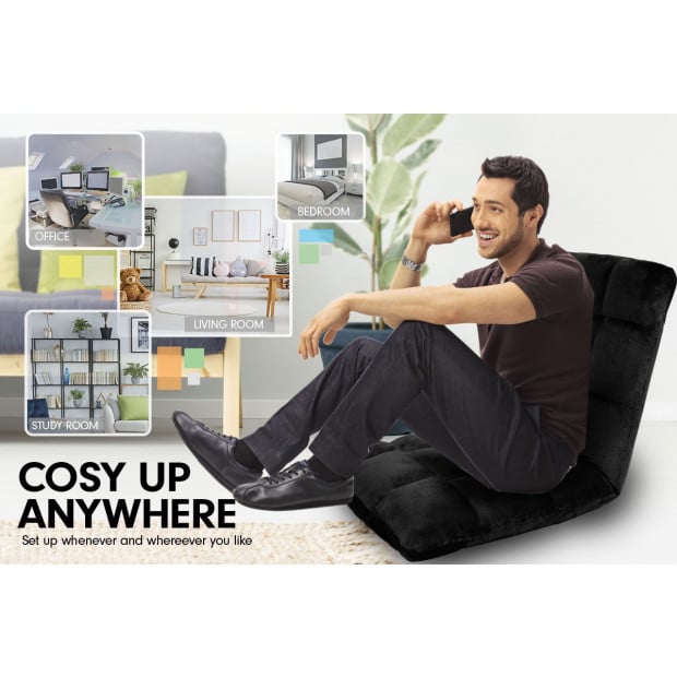 Adjustable Cushioned Floor Gaming Lounge Chair 99 x 41 x 12cm - Black Image 2