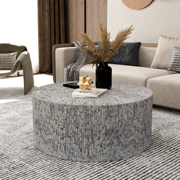 Mont Blanc Mother Of Pearl Hand Made Coffee Table Round Image 2