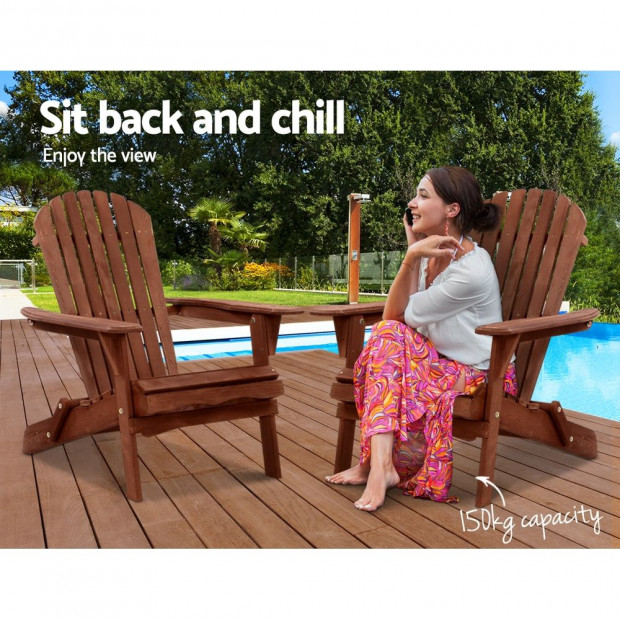 Outdoor Furniture Beach Chair Wooden Adirondack Patio Lounge Brown Image 4