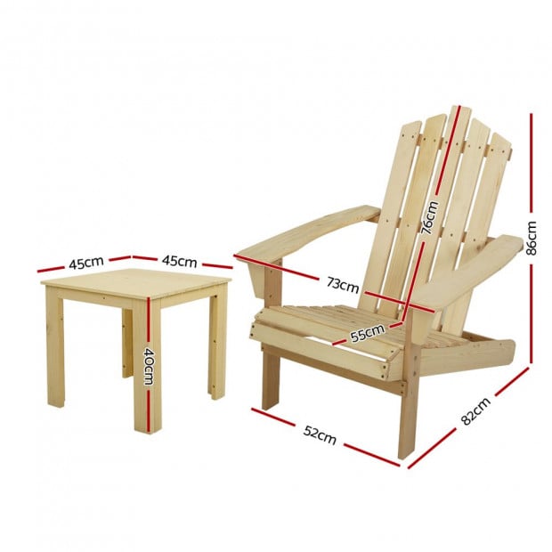 Outdoor Sun Lounge Beach Chairs Table Set Wooden Adirondack Natural Image 2