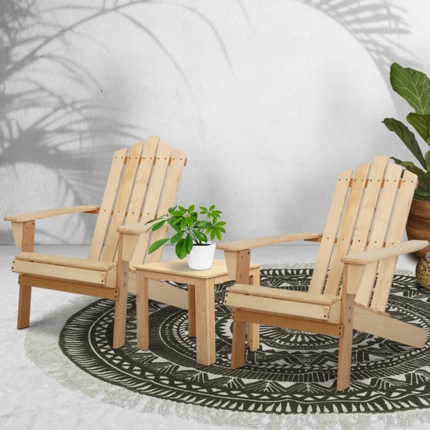 Outdoor Sun Lounge Beach Chairs Table Set Wooden Adirondack Natural Image 7