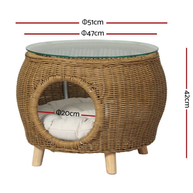 Side Table Coffee Pet Bed Wicker Indoor Outdoor Furniture Patio Desk Image 2