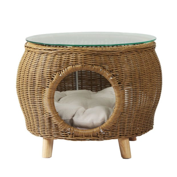 Side Table Coffee Pet Bed Wicker Indoor Outdoor Furniture Patio Desk Image 3