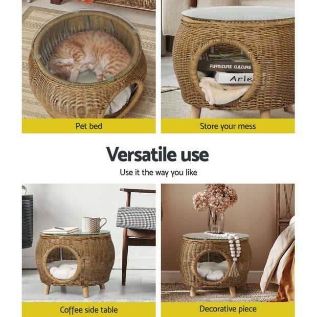 Side Table Coffee Pet Bed Wicker Indoor Outdoor Furniture Patio Desk Image 5