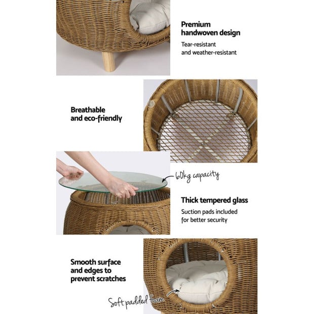 Side Table Coffee Pet Bed Wicker Indoor Outdoor Furniture Patio Desk Image 6