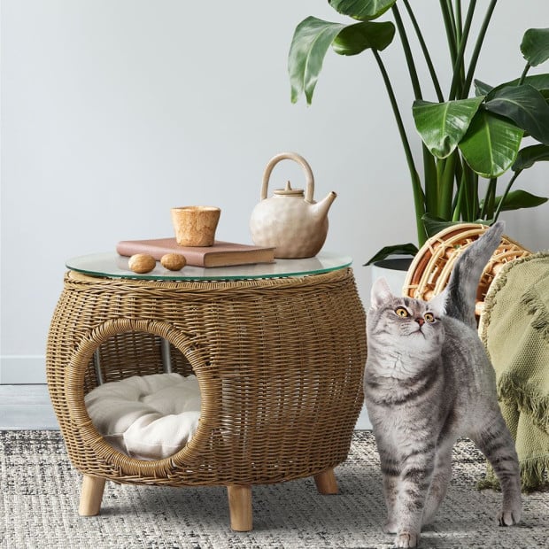 Side Table Coffee Pet Bed Wicker Indoor Outdoor Furniture Patio Desk Image 8