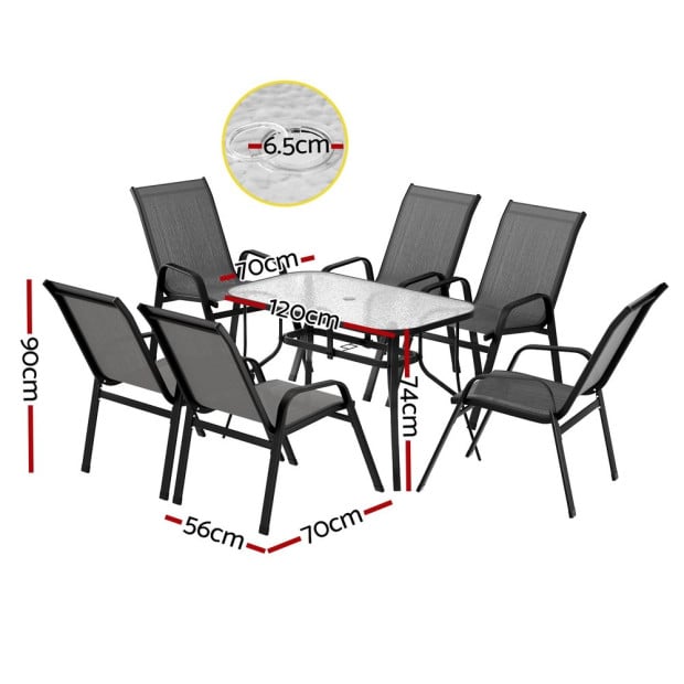 7pc Outdoor Dining Set Table And Chairs Patio Furniture Garden Bistro Set Grey Image 2
