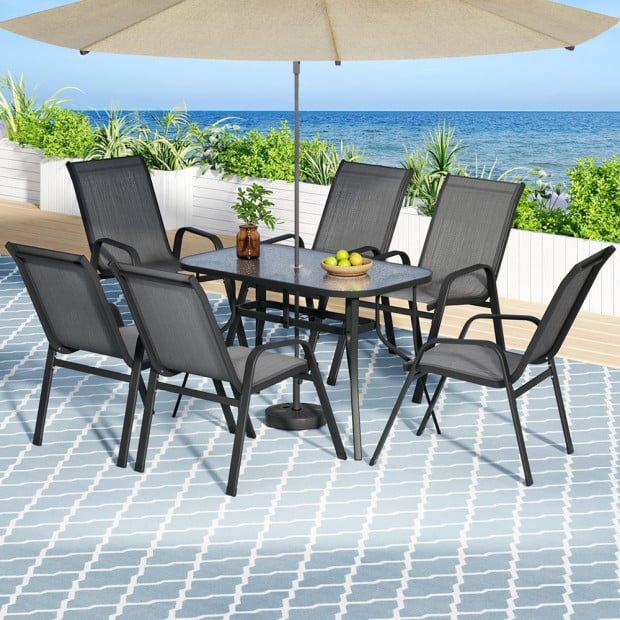 7pc Outdoor Dining Set Table And Chairs Patio Furniture Garden Bistro Set Grey Image 7