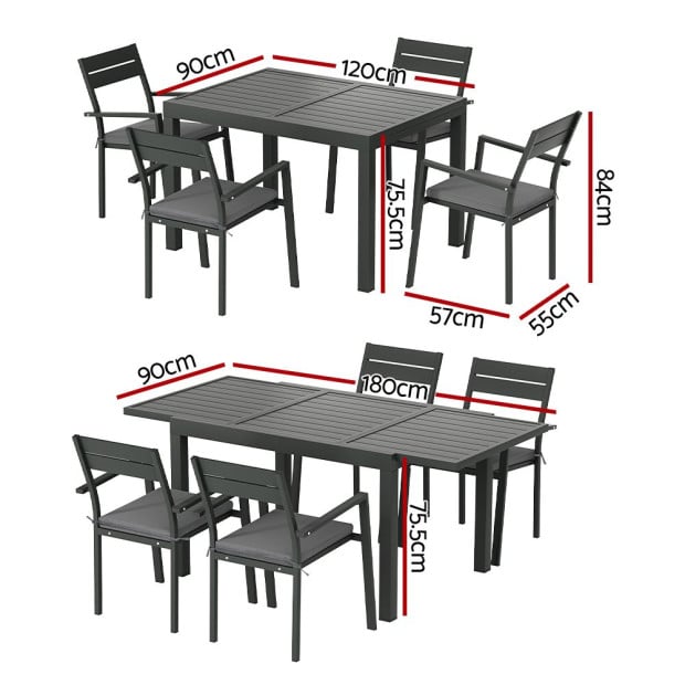 Outdoor Dining Set 5 Piece Aluminum Extendable Table Setting Black Image 2