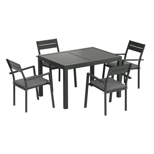 Outdoor Dining Set 5 Piece Aluminum Extendable Table Setting Black Image 3