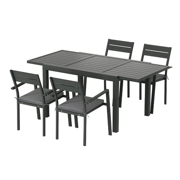 Outdoor Dining Set 5 Piece Aluminum Extendable Table Setting Black Image 4