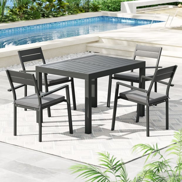 Outdoor Dining Set 5 Piece Aluminum Extendable Table Setting Black Image 5