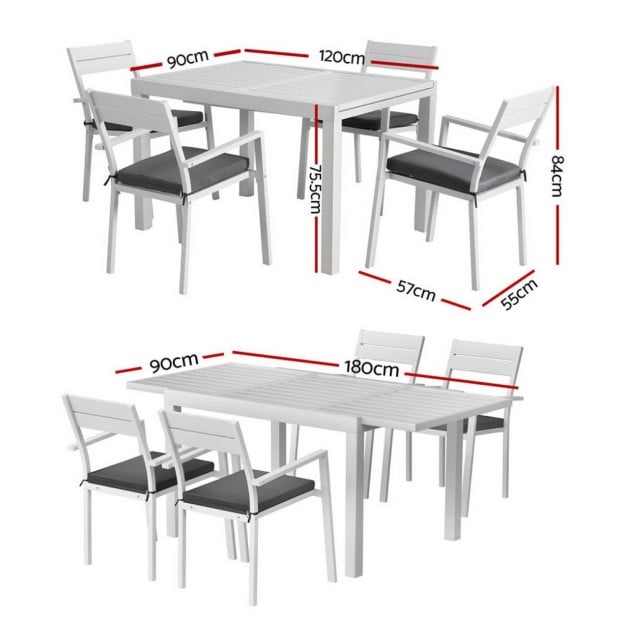 Outdoor Dining Set 5 Piece Aluminum Extendable Table Setting White Image 2