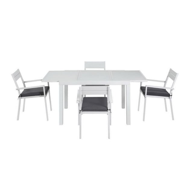 Outdoor Dining Set 5 Piece Aluminum Extendable Table Setting White Image 3