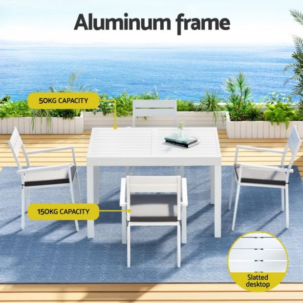 Outdoor Dining Set 5 Piece Aluminum Extendable Table Setting White Image 4
