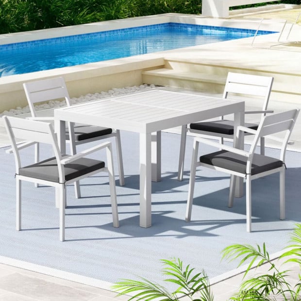 Outdoor Dining Set 5 Piece Aluminum Extendable Table Setting White Image 7