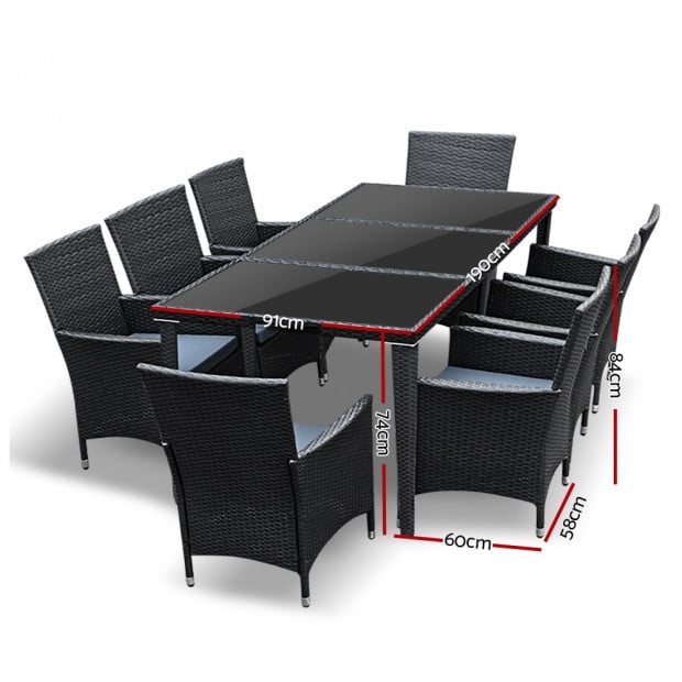 9 Piece Outdoor Dining Set - Black Image 2