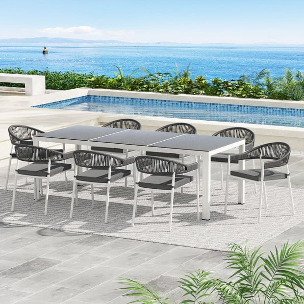 Outdoor Dining Set 9 Piece Steel Table Chairs Setting White Image 7