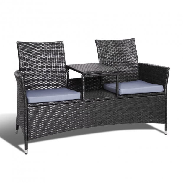 2 Seater Outdoor Wicker Rattan Furniture Bench - Black Image 1